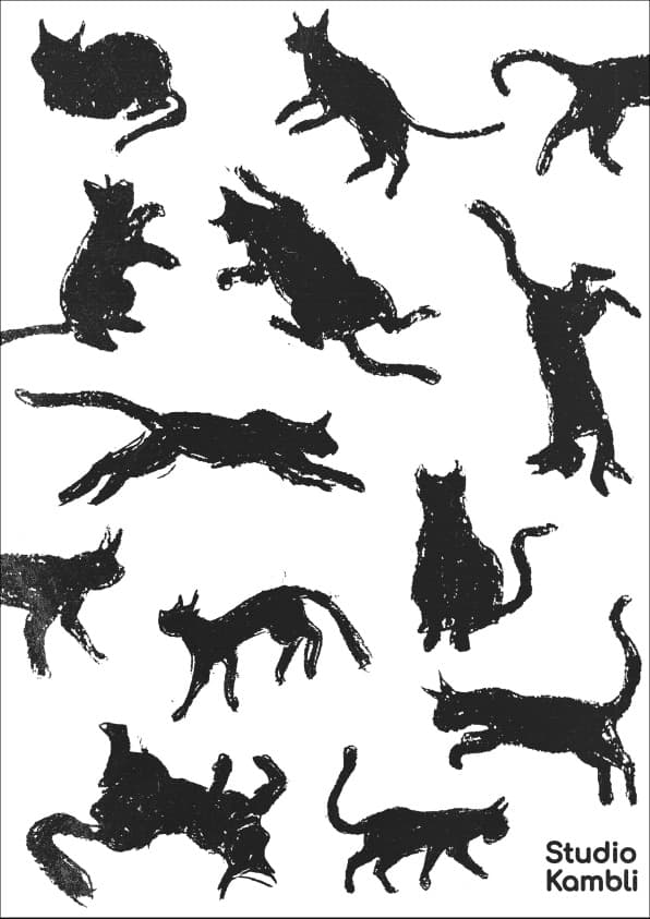 Charcoal cats A3 poster — 2